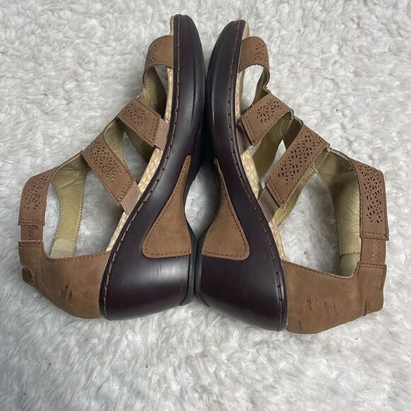 JBU Bianca synthetic brown gladiator style wedge sandalsVelcro strap closure SZ9 - Picture 4 of 10